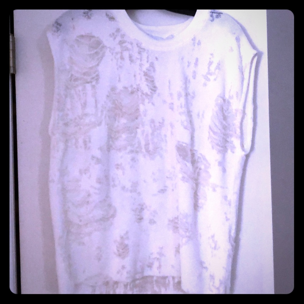 Iro sleeveless distressed top- off white color